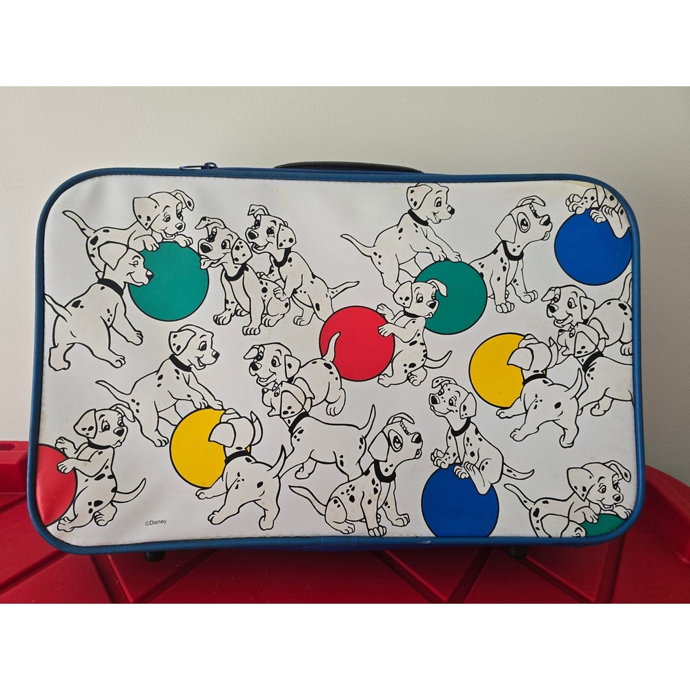 Vintage Disney 101 Dalmatians Kids Suitcase Blue Polka Dot Puppy Luggage 90s
